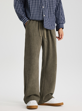 PKL 秋冬重磅320g雪尼尔卫裤男运动裤弹力宽松直筒美式阔腿休闲裤