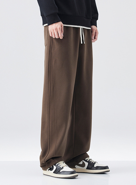 PKL重磅灰色卫裤男秋冬款宽松直筒黑色美式休闲拼接设计运动裤