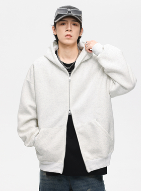 PKL 纯色情侣开衫卫衣男上衣潮牌美式双拉链连帽外套宽松挺括帽衫