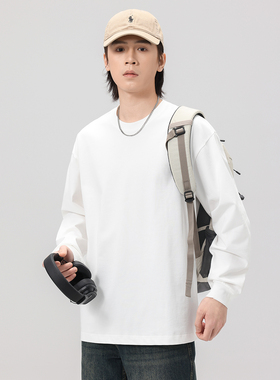 PKL 春季长袖T恤男重磅300g圆领打底体恤衫美式简约休闲百搭上衣