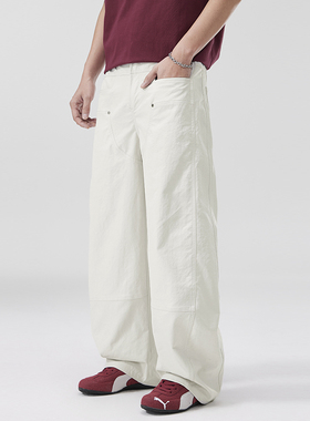 PKL 春夏新款休闲裤男弯刀裤宽松直筒大码美式潮牌休闲拼接设计