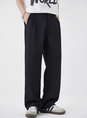 PKL 高级感简约黑色通勤西裤男2025夏季薄款宽松直筒垂感休闲裤子