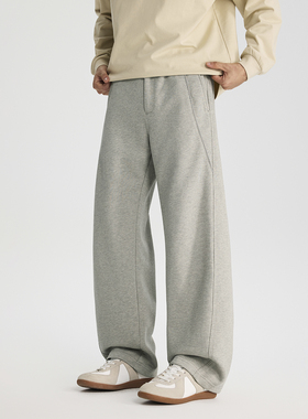 PKL 秋冬340g针织运动卫裤男宽松直筒大码百搭拼接设计阔腿休闲裤