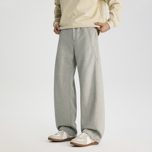 百搭拼接设计阔腿休闲裤 男宽松直筒大码 秋冬340g针织运动卫裤 PKL