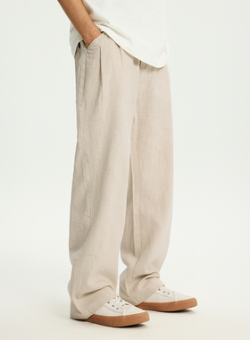 PKL 2025新款纯色日常通勤风棉麻长裤日系简约百搭直筒休闲裤男