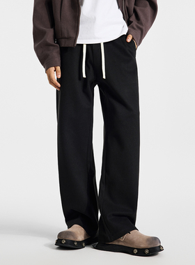 PKL秋冬厚款毛呢休闲裤男宽松直筒大码美式休闲运动卫裤百搭长裤