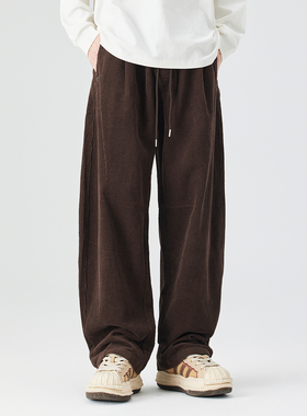 PKL重磅纯棉灯芯绒休闲裤男美式复古cleanfit宽松阔腿休闲长裤