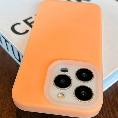 橘橙色适用iPhone16手机壳苹果18pro新款液态硅胶17Promax纯色15Pro全包镜头14Promax防摔14清新13保护套12女