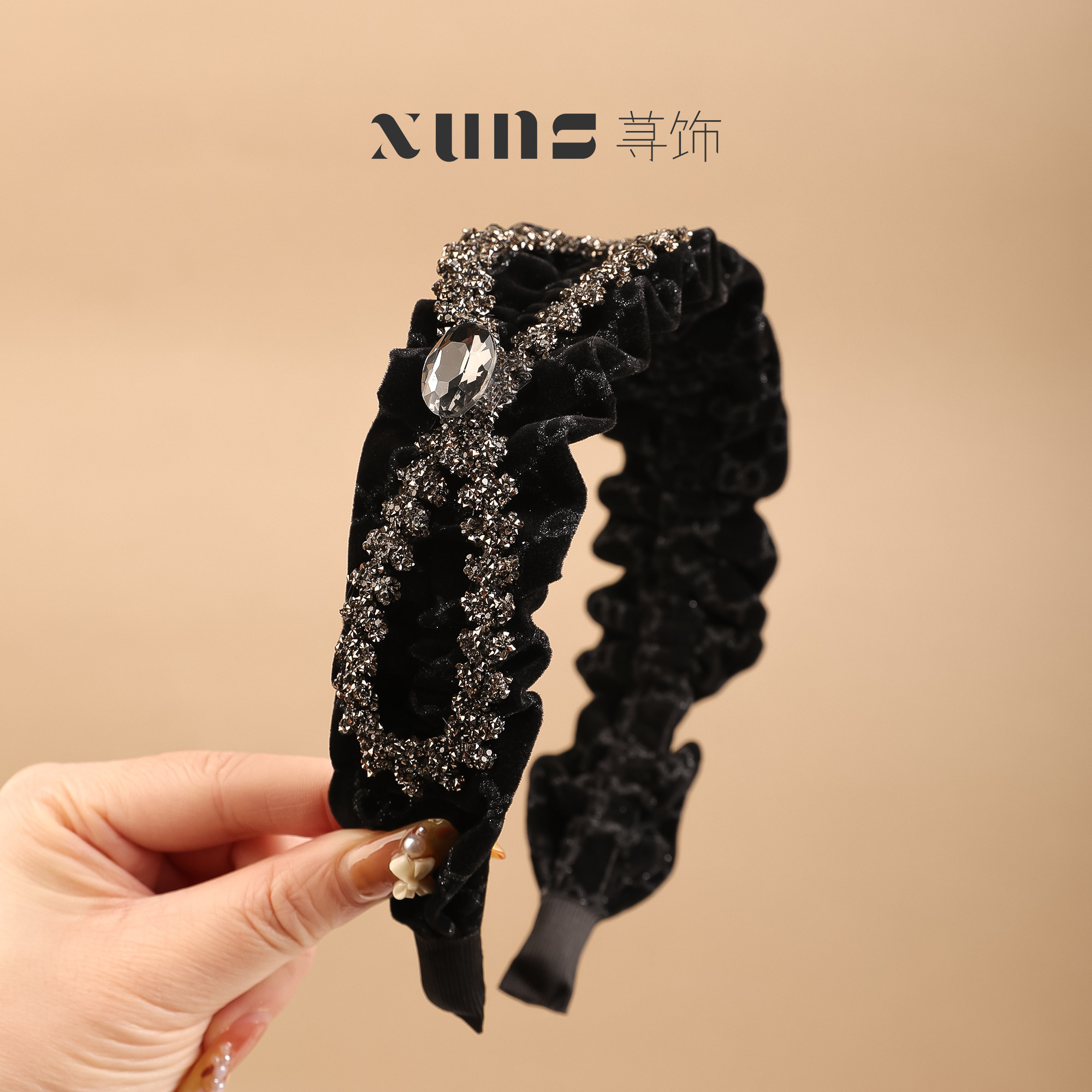 蕾丝丝绒水钻蝴蝶结褶皱发箍女宽边高颅顶压发头箍高级感洗脸发卡