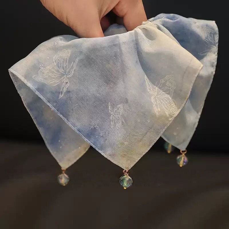 浅蓝如沁纱轻绕 !不撞款新中式复古蓝方巾大肠发圈头花发绳发饰