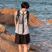 尖领学院风班服套装 黑白格子原创短裤 夏 衬衫 喵丸子jk制服jkdk短袖