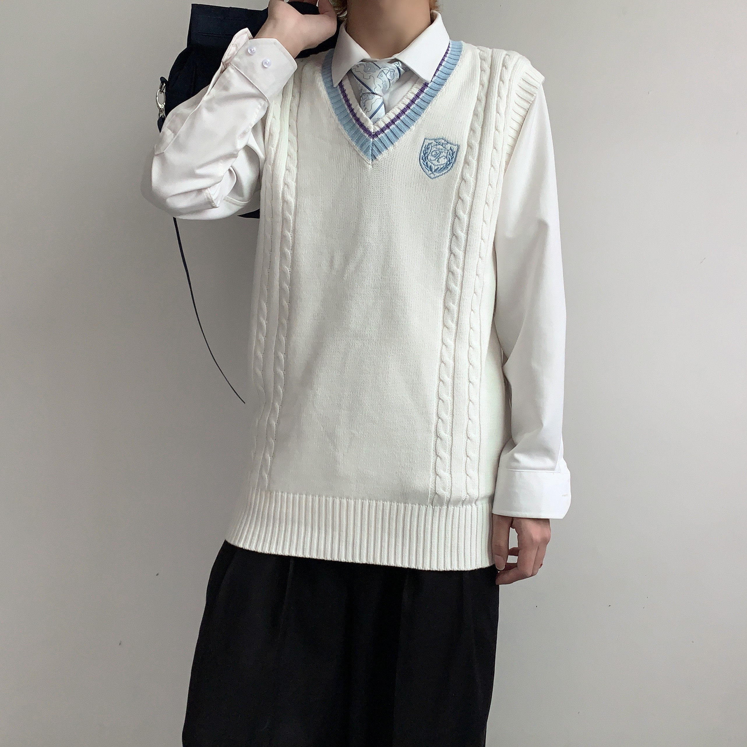 喵丸子JKDK制服秋季新款毛衣马甲麻花V领背心学生班服学院风男女