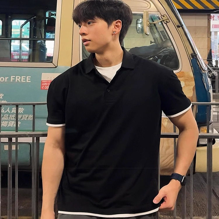 美式假两件polo衫短袖男款夏季