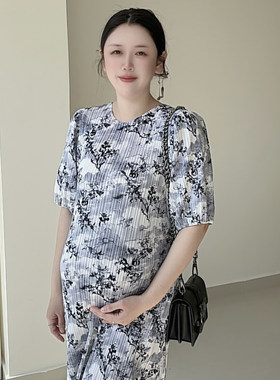 孕妇宽松遮肉甜美褶皱连衣裙
