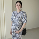 孕妇裙宽松遮肉显瘦连衣裙法式 田园风清新甜美印花中长褶皱连衣裙