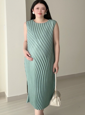 孕妇夏季褶皱棉麻钢琴褶小众气质宽松休闲背心裙年轮不对称洋气裙
