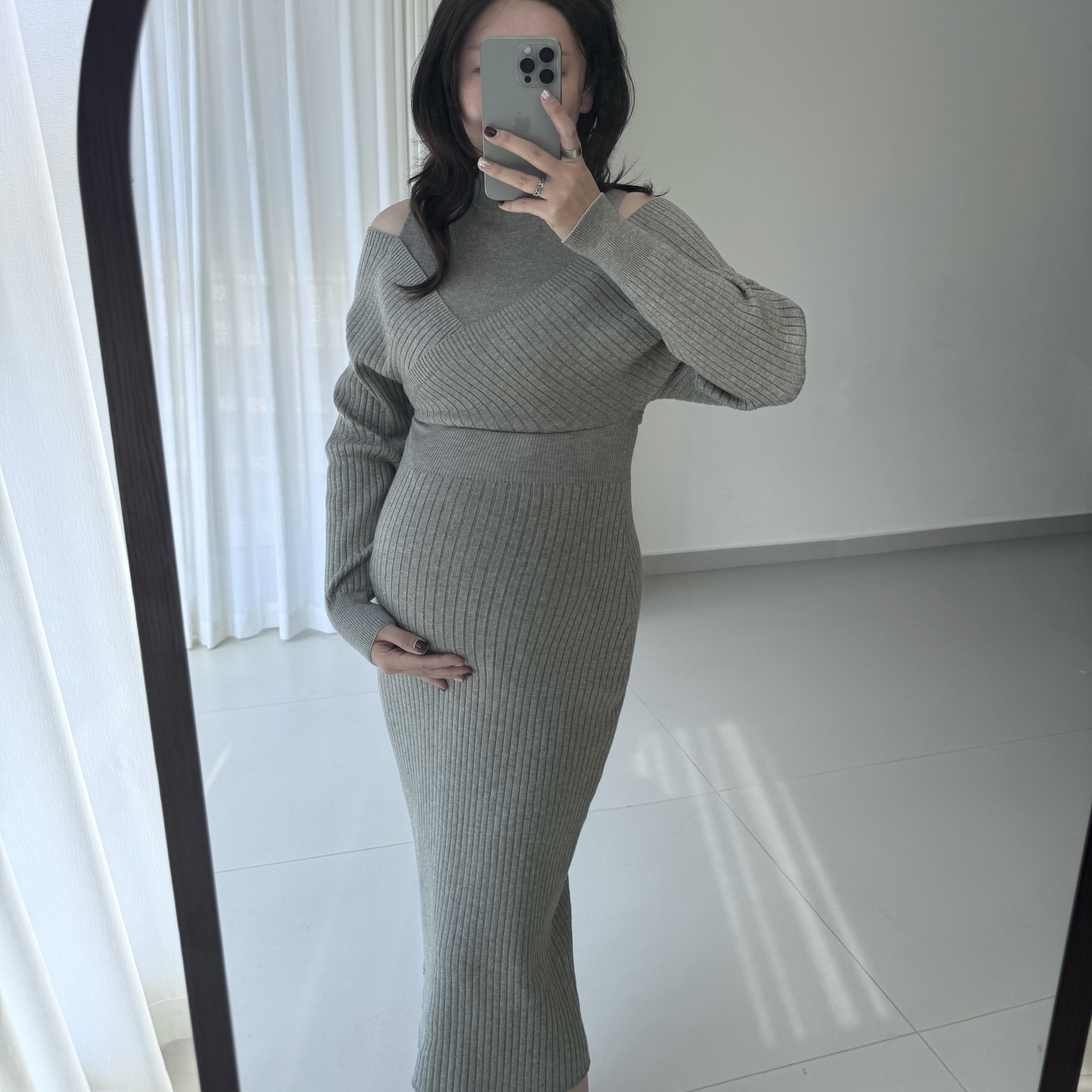 孕妇复古露肩连衣裙针织裙