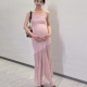 纯欲方领可调节度假风露背吊带裙 拼接透明鱼尾裙法式 孕妇装 夏季