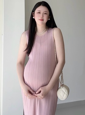 孕妇装背心裙夏季褶皱气质高级感简约修身显瘦无袖连衣裙包臀长裙