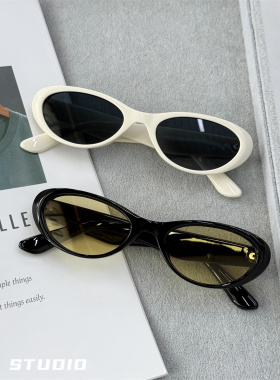 韩版新款白色猫眼椭圆墨镜女小脸辣妹ins拍照高级感防晒太阳镜潮