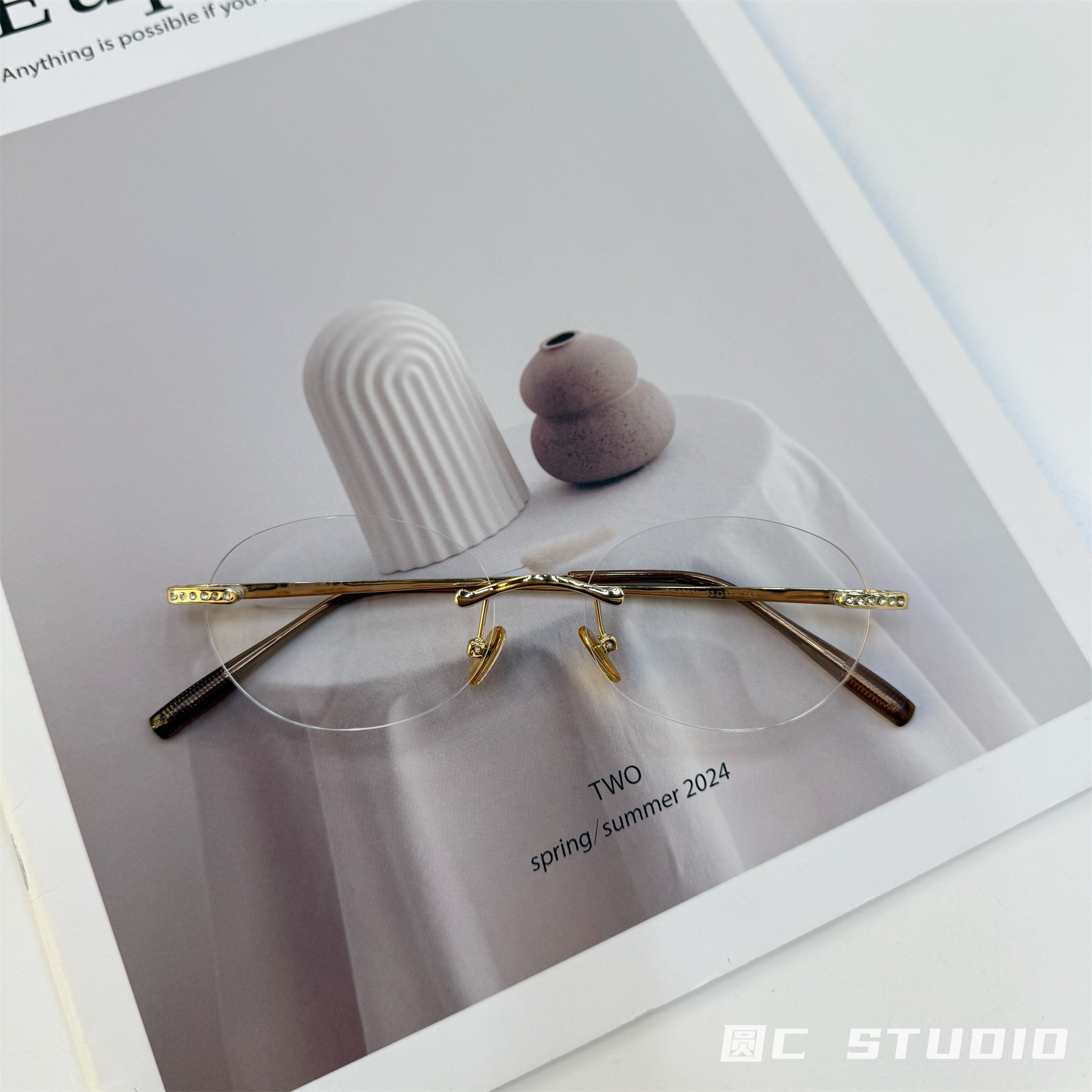 韩版无框镶钻高级感近视眼镜架女复古椭圆形素颜显脸小装饰平光镜