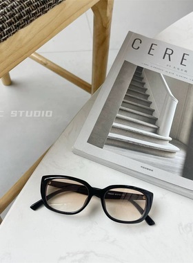 欧美复古方形猫眼墨镜女时髦高级感TR黑框防紫外线太阳镜男潮近视