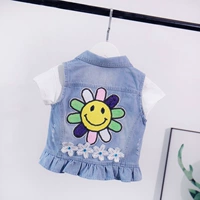 Áo vest bé gái mặc mùa xuân và mùa thu vào mùa xuân 4 5 6 7 8 tuổi Áo vest nữ denim vest 3 - Áo ghi lê quần áo sành điệu cho be gái