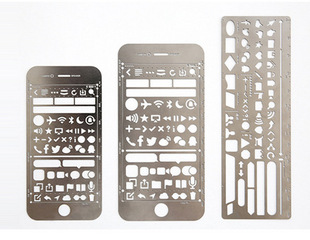 镂空金属钢板尺尺子 UI花边尺绘图模板手账APP设计尺diy日记图形