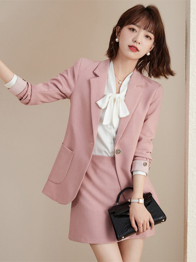 PINK TEMPERAMENT PROFESSIONAL SUIT A-LINE SKIRT SUIT FEMALE FORMAL WEAR TEACHER FRONT DESK RECEPTION WORKPLACE WORK CLOTHES AUTUMN