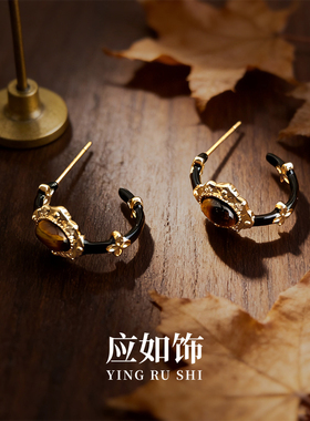 秋冬美拉德轻奢气质虎眼石耳饰女