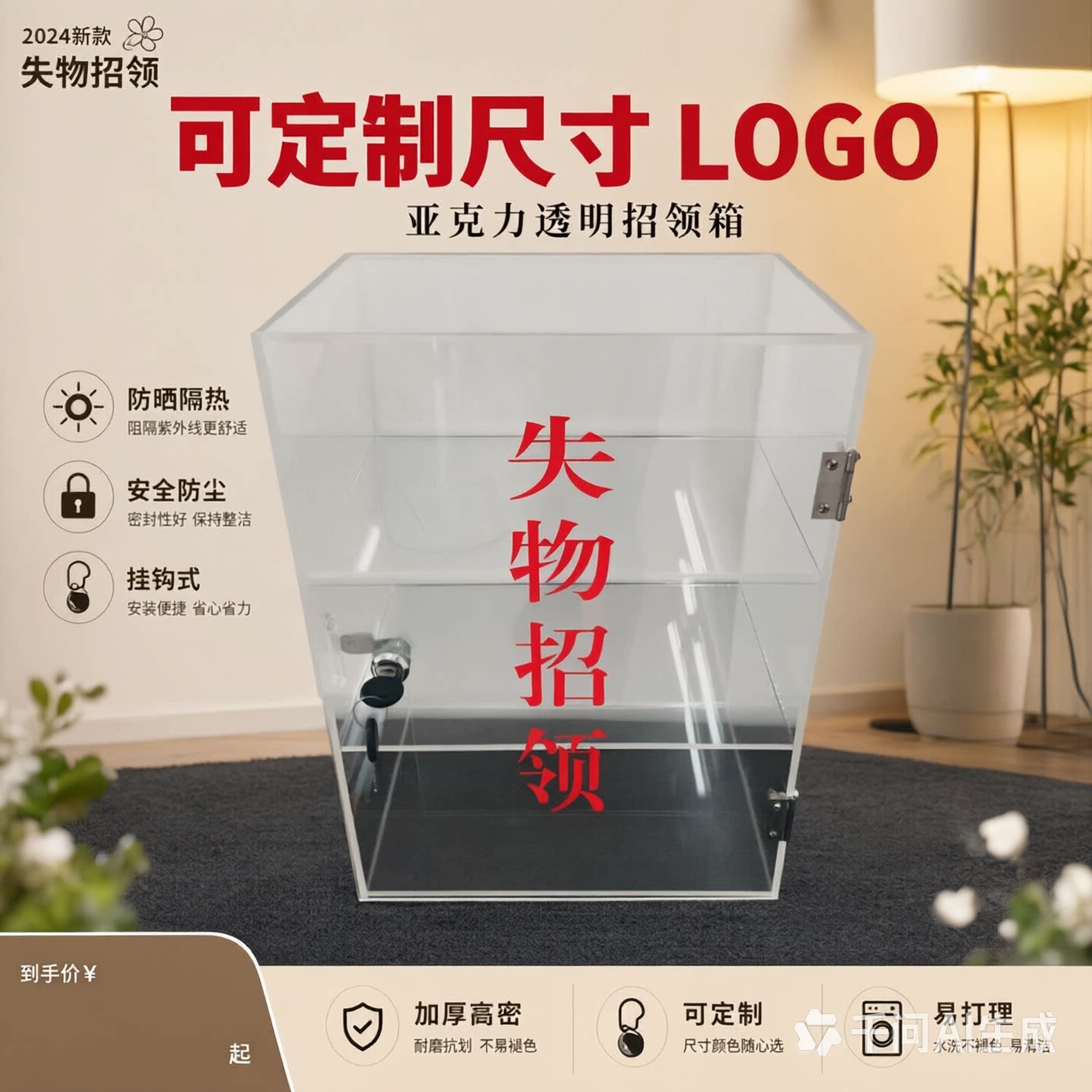 定制亚克力透明 失物招领收纳箱 认领箱便民投票箱捐款箱挂墙小号
