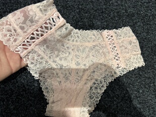 外 走秀款 交叉绑带花漾蕾丝气泡水粉三角内裤90-140斤