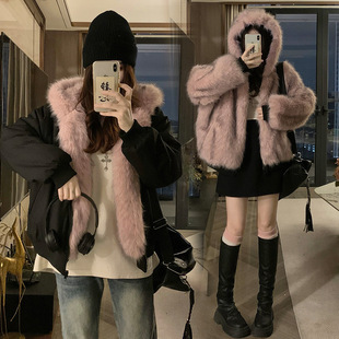 毛毛领棉衣连帽工装短外套2026女秋冬季新款加厚毛绒保暖棉服棉袄