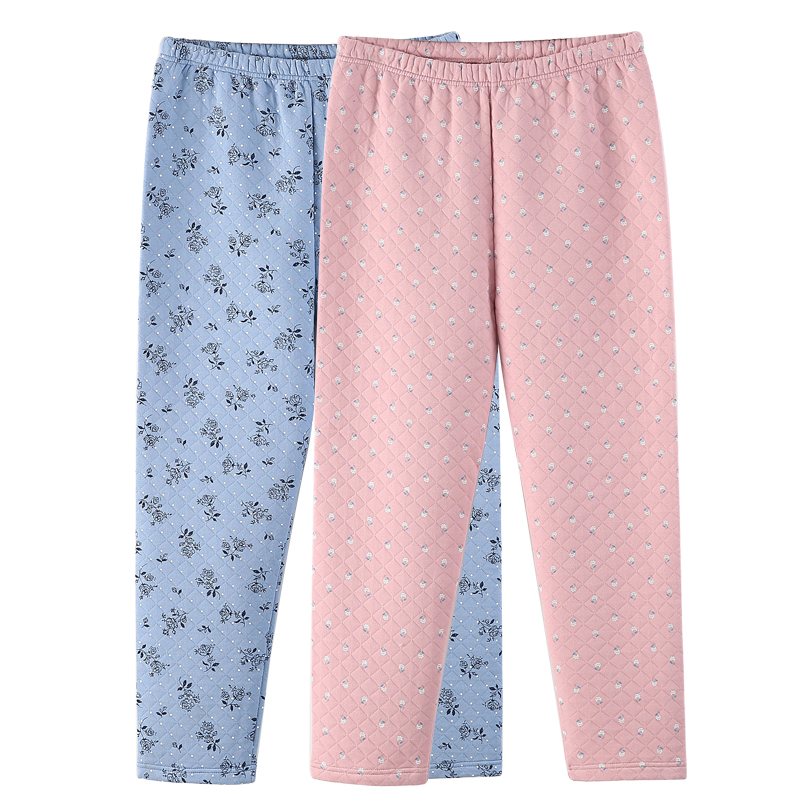 三层加厚保暖裤女中老年加肥大码夹棉薄棉裤妈妈散口宽松线裤秋冬