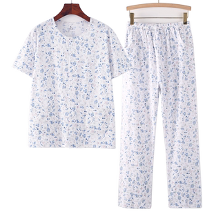 老年人纯棉开衫睡衣女夏季薄款奶奶空调衫妈妈短袖居家服两件套装
