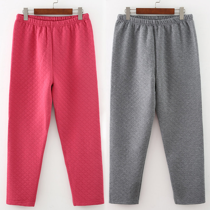 秋冬中厚男女纯棉夹棉棉毛裤三层保暖裤中老年高腰宽松衬裤棉线裤