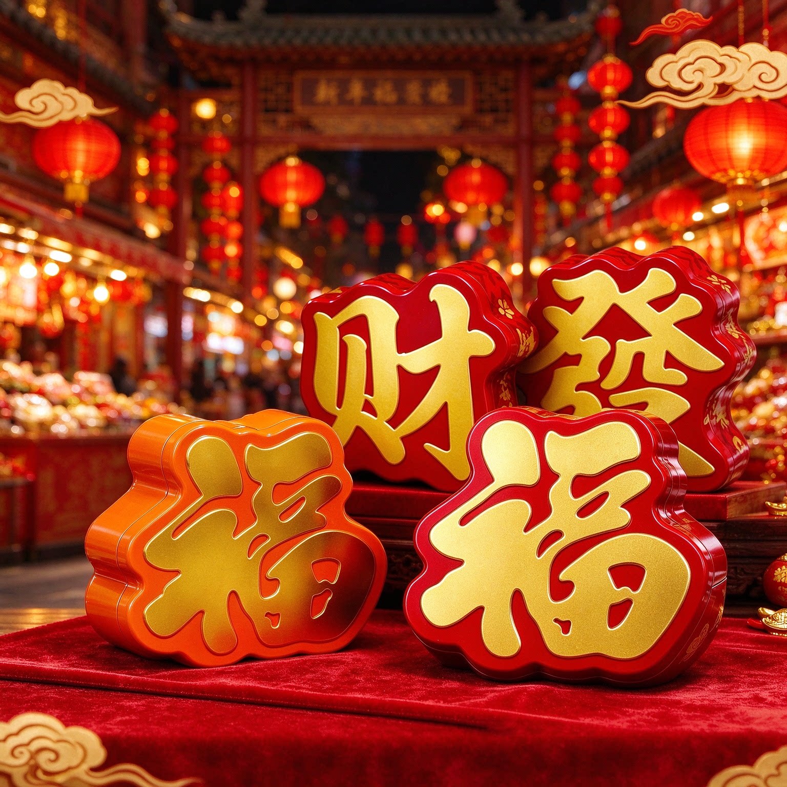 异形福字发财造型铁盒春节年货糖果饼干铁罐新年礼品包装马口铁盒