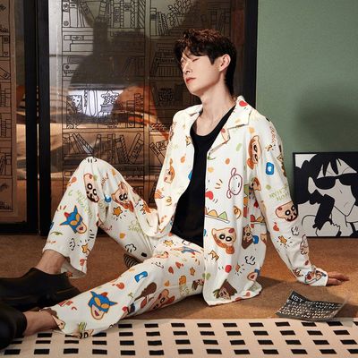 宫蝶【轻柔软】蜡笔小新男士睡衣春秋长袖休闲抑菌纯棉家居服套装