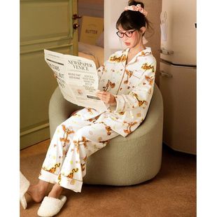 休闲纯棉卡通家居服夏 宫蝶 轻柔软 联名款 跳跳虎春秋睡衣女长袖