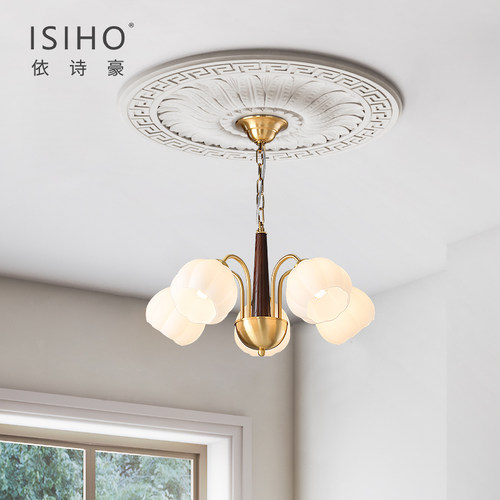 依诗豪客厅中古全铜实木吊灯