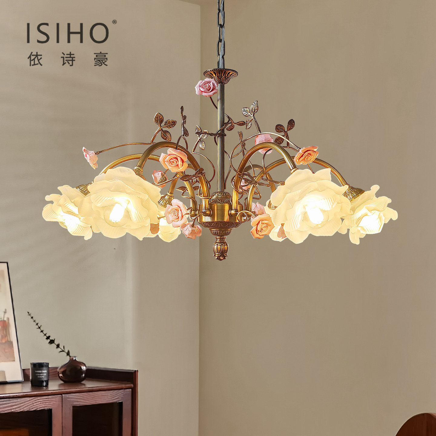 法式中古古典铜艺客厅餐厅吊灯 复古Vintage老钱风田园玫瑰吊灯,家装灯饰光源,餐厅吊灯,淘宝优惠券,粉丝福利购,淘宝优惠卷