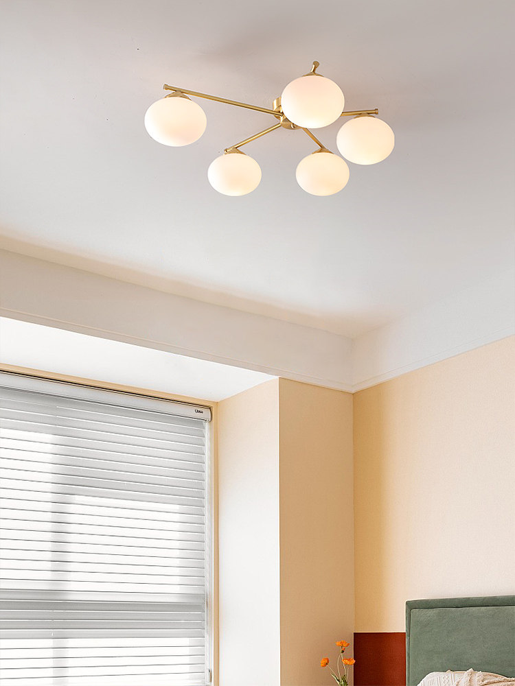 中世纪柿子灯、全铜吸顶灯、北欧现代轻奢主卧灯、时尚大气餐厅灯