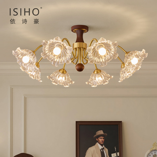 法式中古风繁花卧室吊灯轻奢奶油客厅灯低层高餐厅灯高级感胡桃木