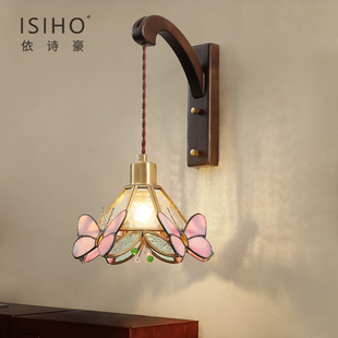 法式复古吊线壁灯 床头装饰卧室壁灯全铜玻璃氛围感客厅背景墙灯