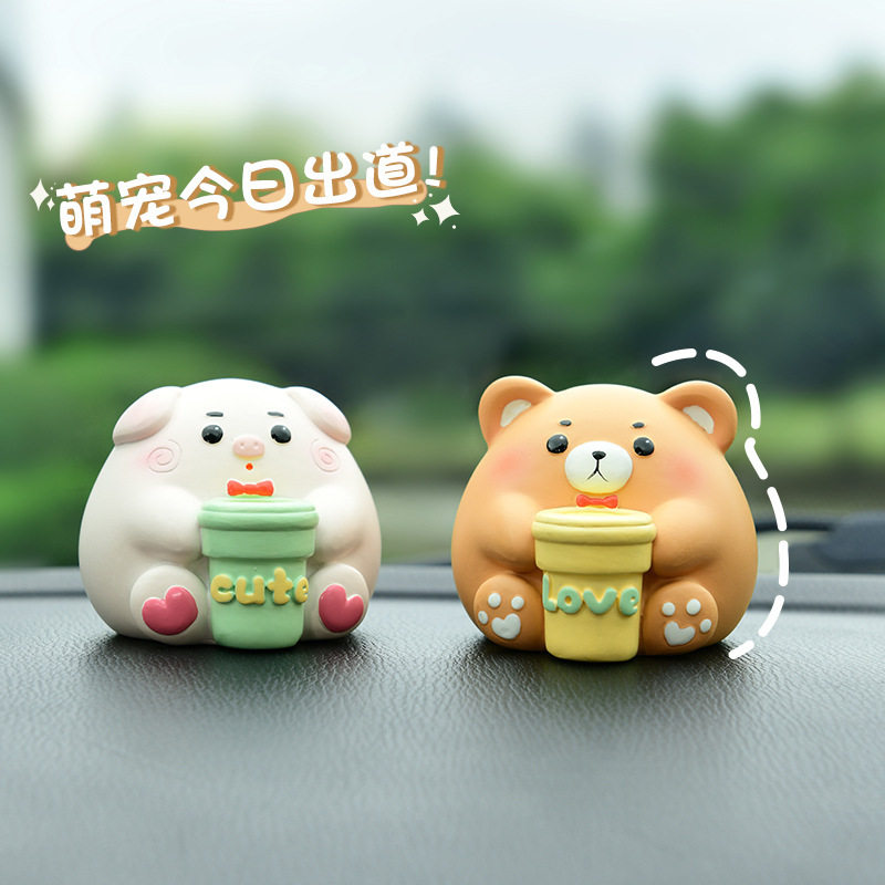 可爱萌宠团团拓香摆件树脂工艺品桌面饰品汽车摆件中控台装饰玩偶