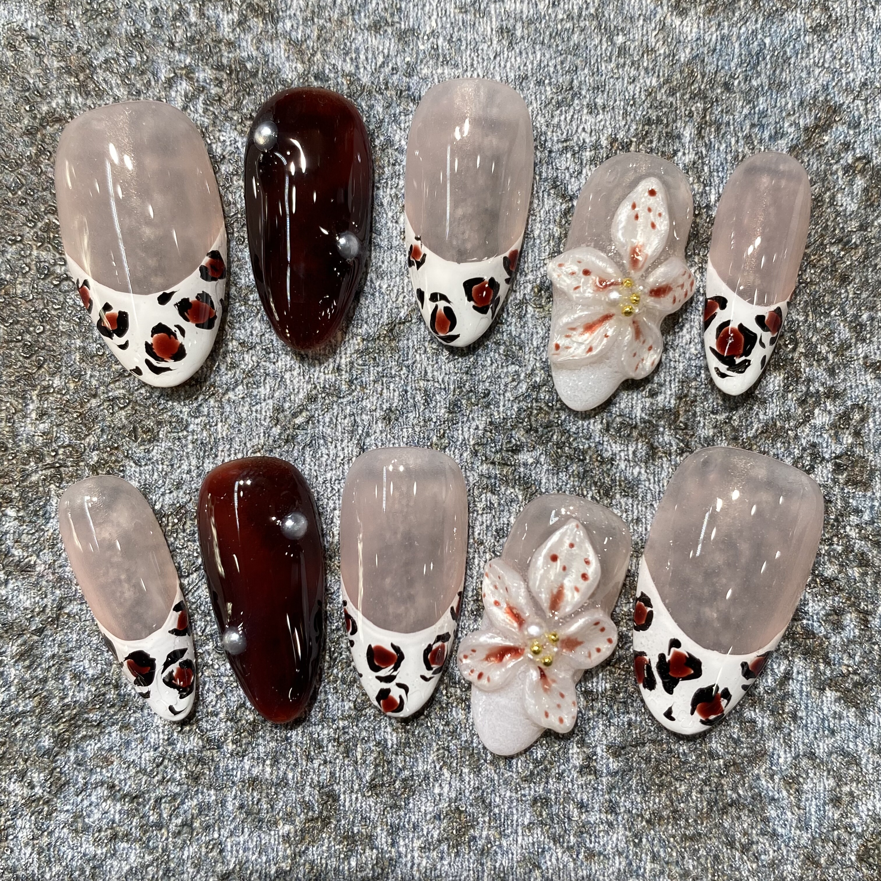 玫瑰法则手工珍珠红花显白穿戴甲