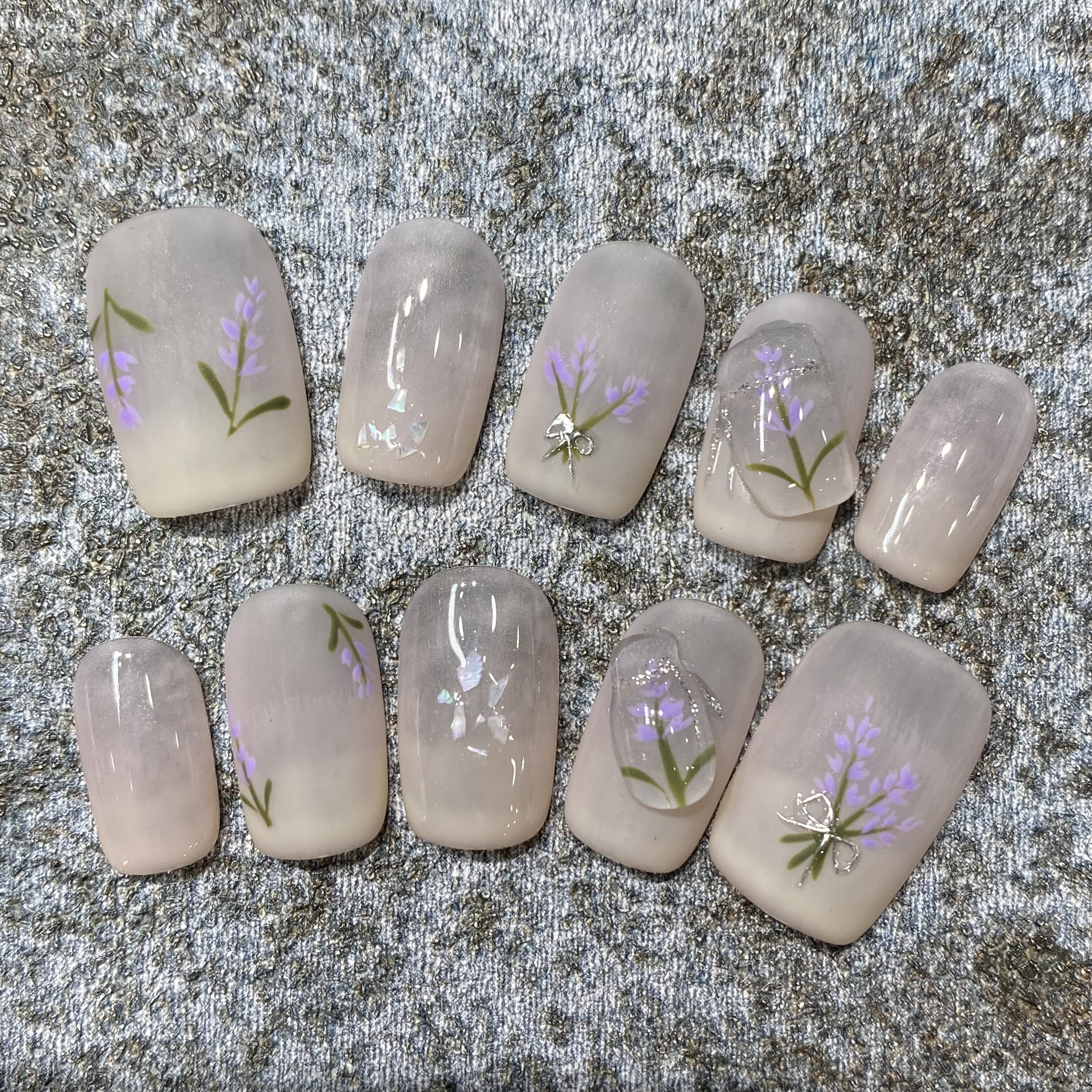 南法微风手绘薰衣草蝴蝶结穿戴甲