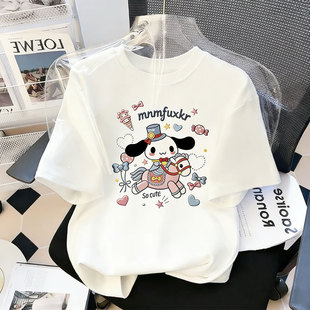 中大童韩版 2026新款 卡通大耳狗印花宽松百搭上衣 夏季 女童纯棉短袖
