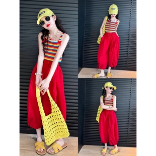 女童吊带套装夏季2026新款大童女孩甜美多巴胺儿童背心裤子两件套