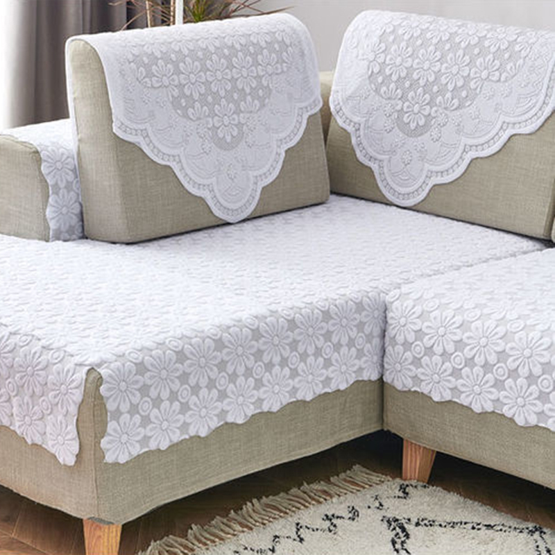 蕾丝加厚沙发巾防滑全包米白色连体三角靠背扶手沙发坐垫盖布巾罩